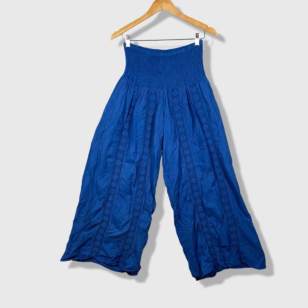Seasons Wide Leg Pants Womens Medium Blue Boho Hippie Festival Coastal NWT